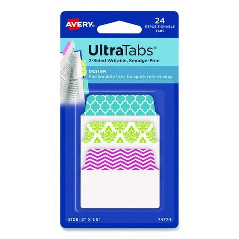 Avery 2 in. x 1.5 in. 1/5-Cut Ultra Tabs Repositionable Tabs - Assorted Colors (24/Set)