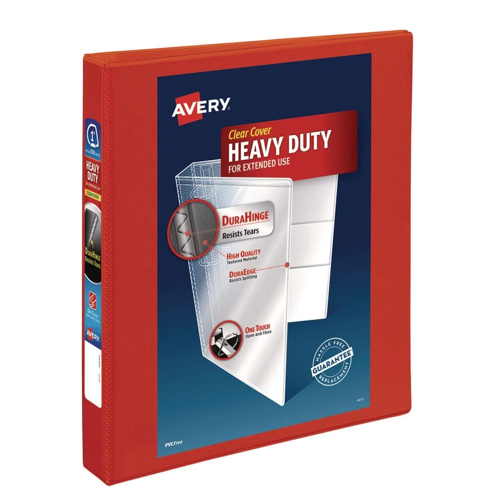 Avery 11 in. x 8.5 in. 1 in. Capacity 3 Rings Heavy-Duty View Binder with DuraHinge and One Touch EZD Rings - Red