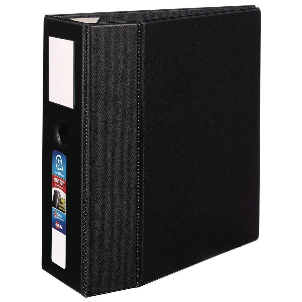 Avery 3 Locking One Touch EZD Rings 5 in. Capacity 11 in. x 8.5 in. Heavy-Duty Non-View Binder with DuraHinge, Spine Label, and Thumb Notch - Black