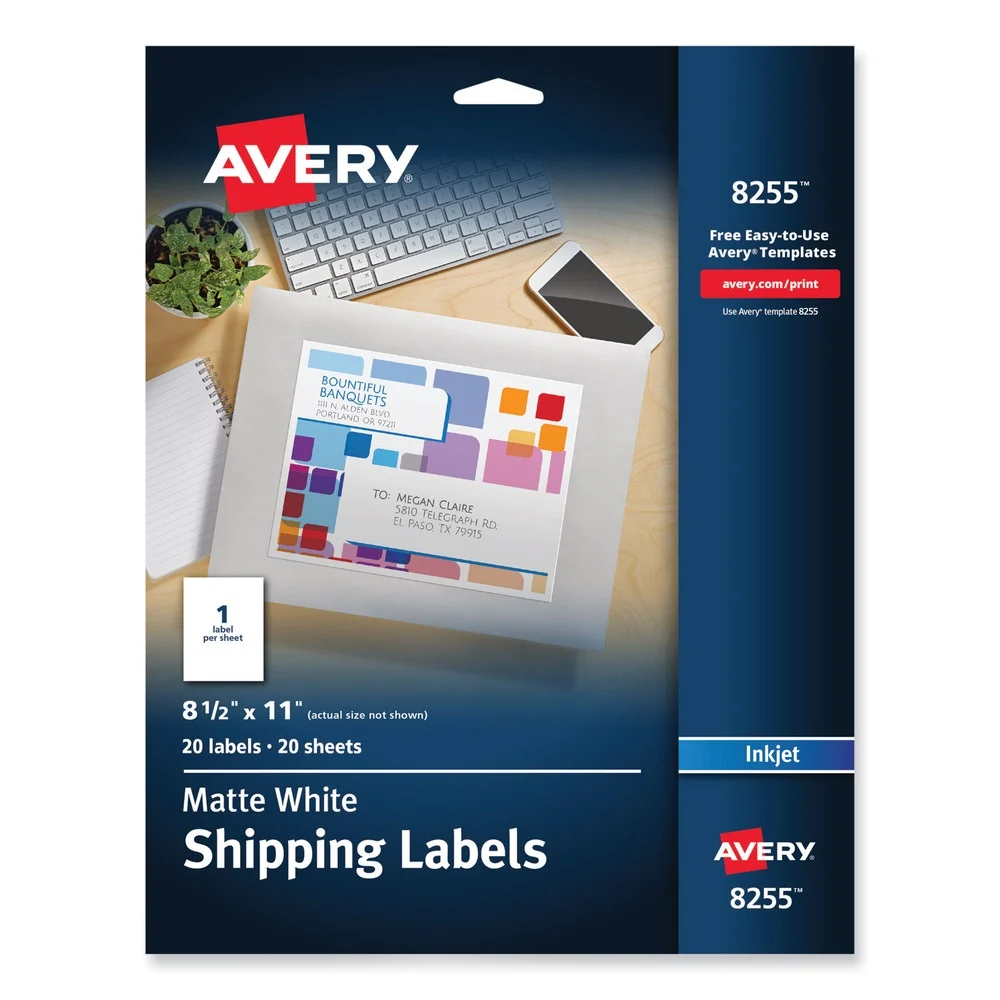 Avery 8.5 in. x 11 in. Full-Sheet Vibrant Inkjet Color-Print Labels - Matte White (20/Pack)