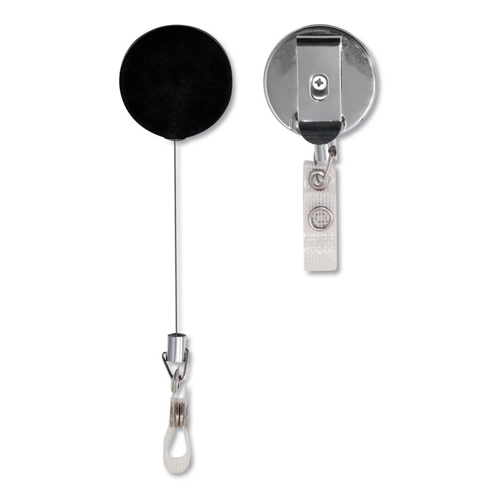 Advantus 24 in. Extension Premier Heavy-Duty Retractable ID Card Reel - Black/Silver (12/Box)