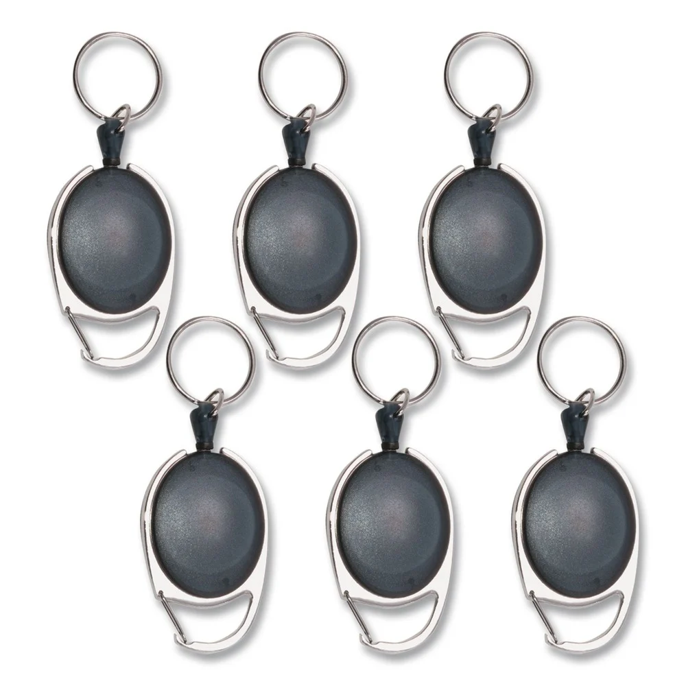 Advantus 30 in. Extension Carabiner-Style Retractable ID Card Reel - Smoke (6/Pack)