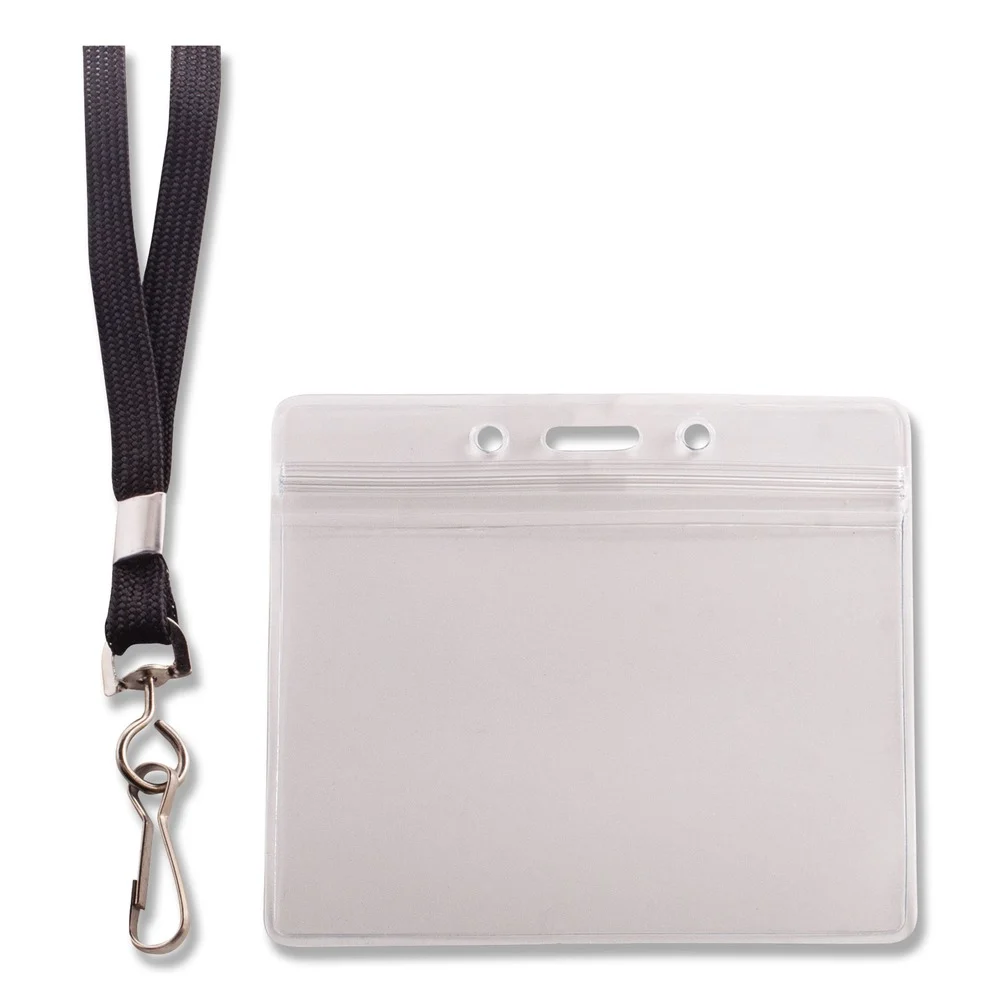 Advantus 4.13 in. x 3.75 in. Horizontal Resealable Badge Holders Combo Pack with 36 in. Lanyard (20/Pack)