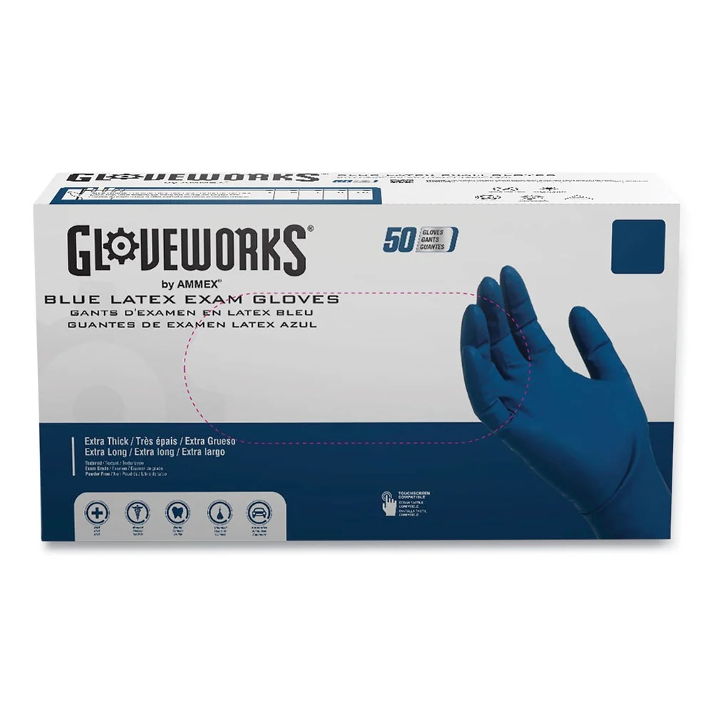 Ammex 11.6 in. Long 13 mil Powder-Free Latex Exam Gloves - Large/Blue (500/Carton)