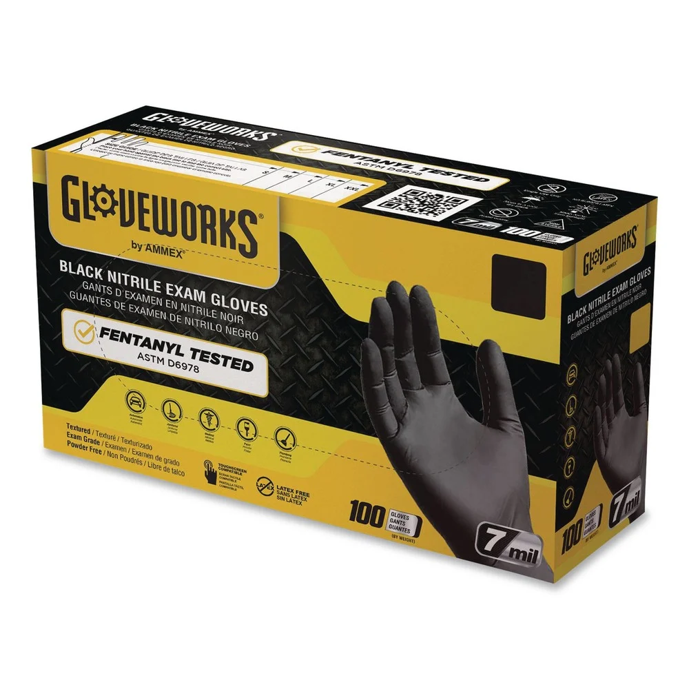Ammex 6 mil Powder-Free Nitrile Exam Gloves - 2X-Large, Black (1000/Carton)