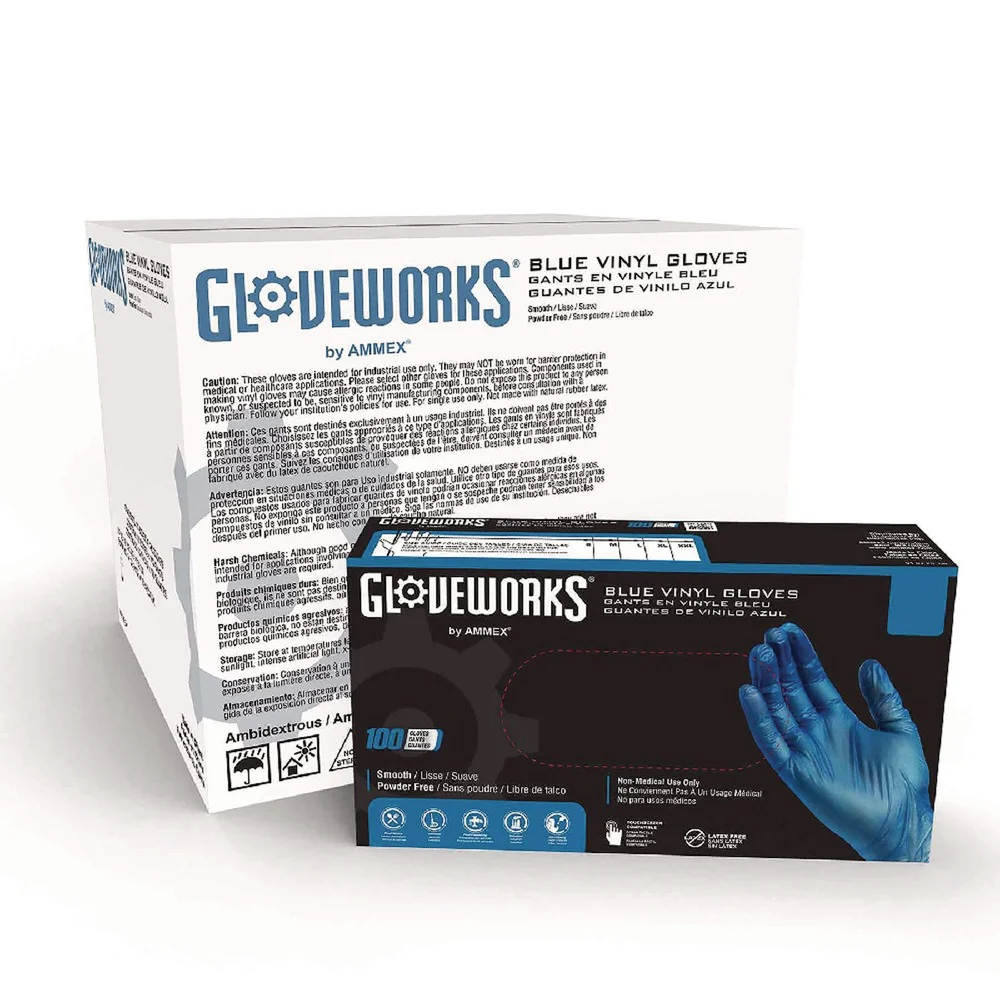 Ammex 3 mil Industrial Powder-Free Vinyl Gloves - Small, Blue (1000/Carton)