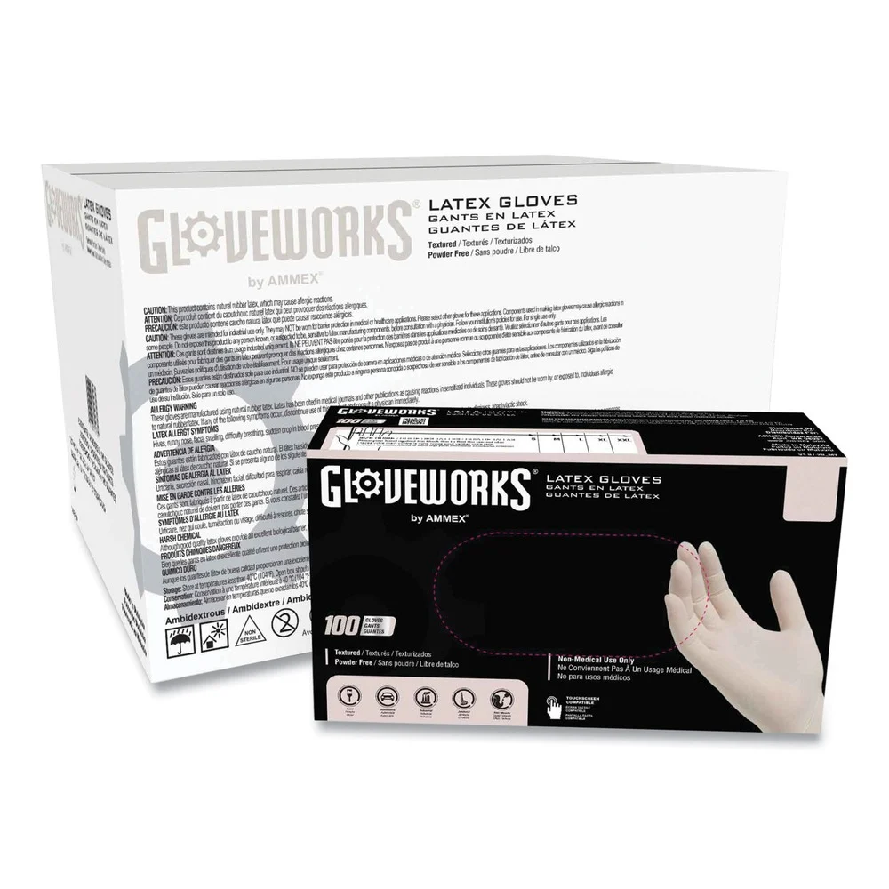 Ammex 4 mil Powder-Free Latex Disposable Gloves - Large, Ivory (1000/Carton)