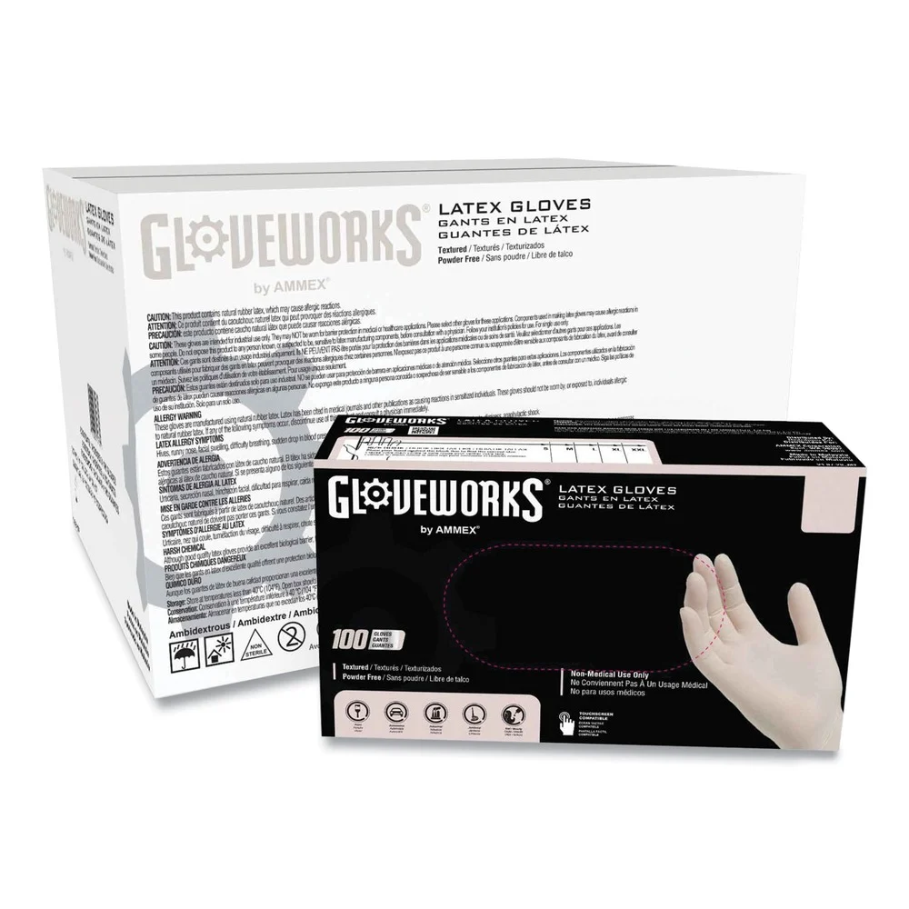 Ammex 4 mil Powder-Free Latex Disposable Gloves - X-Large, Ivory (1000/Carton)