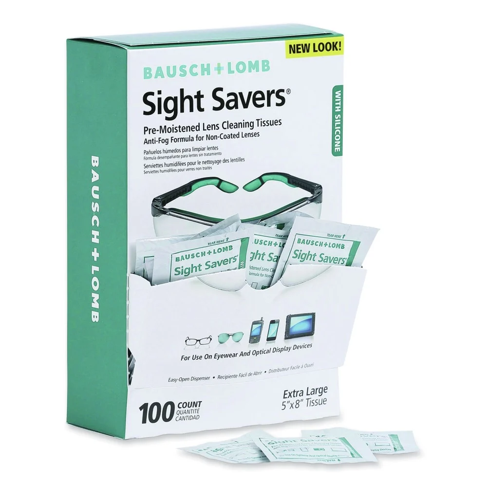 Bausch & Lomb Sight Savers 8 in. x 5 in. Pre-Moistened Anti-Fog Tissues with Silicone (100/Box)