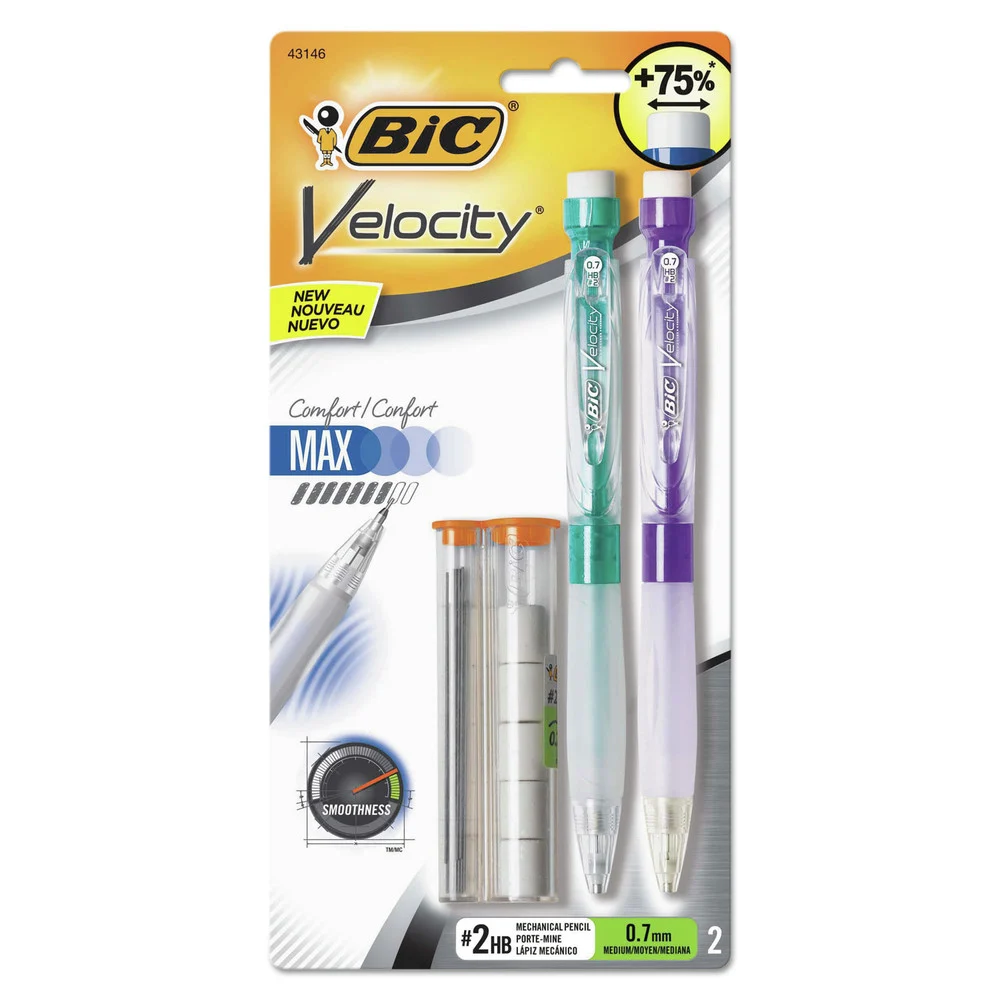 BIC Velocity Max 0.7 millimeter HB (No. 2) Pencil - Black Lead/Assorted Barrel (2/Pack)