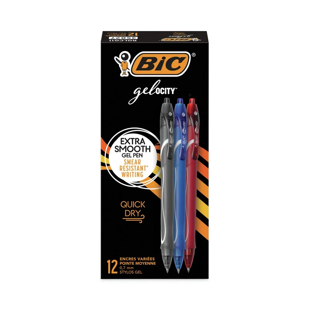 BIC Gel-ocity Quick Dry 0.7 mm Fine Gel Pen - Assorted Ink and Barrel Colors (1-Dozen)