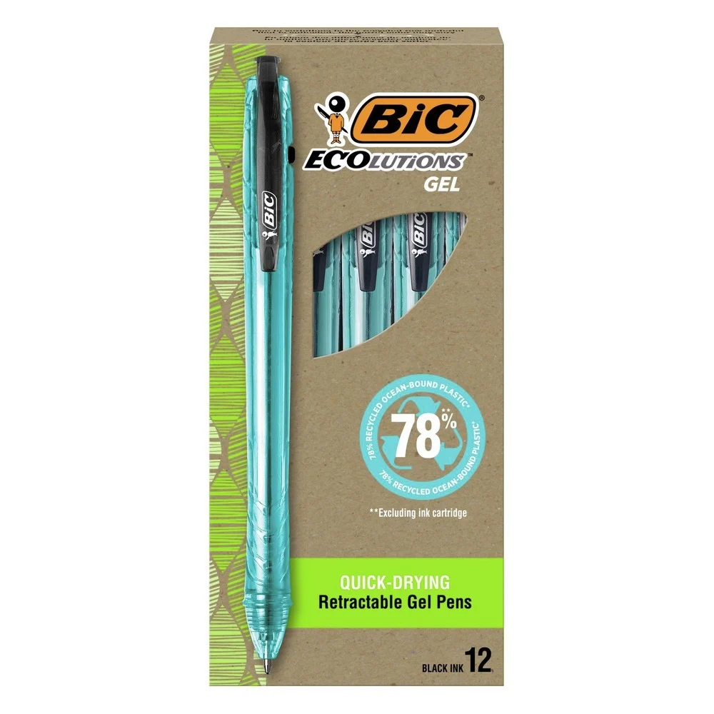 BIC Ecolutions 1 mm Medium Gel Pen - Black Ink/Blue Barrel (1-Dozen)