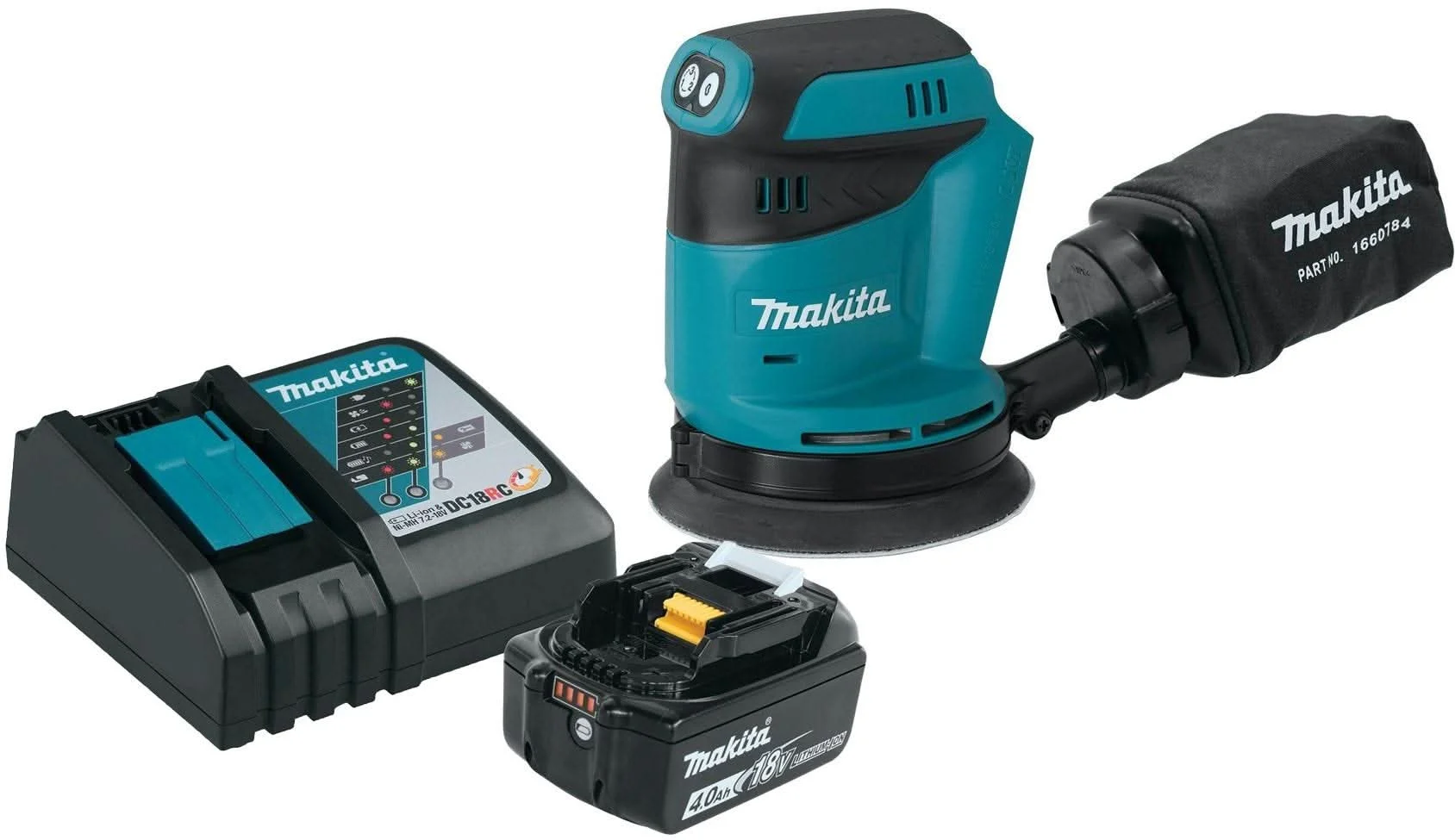 Makita XOB01Z 18V LXT Cordless 5" Sander 4.0Ah Battery and Charger Starter Kit