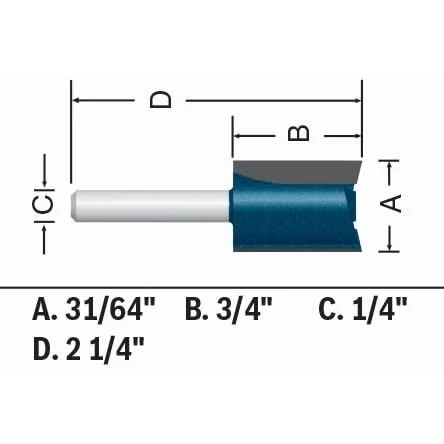 Bosch 84601MC 31/64" x 3/4" Carbide-Tipped Plywood Mortising Router Bit