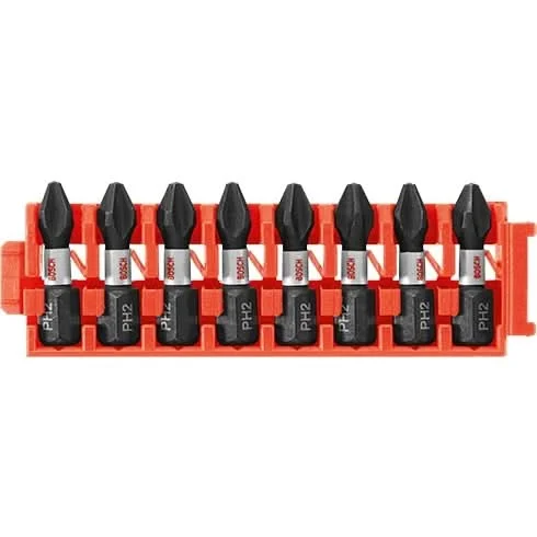 Bosch CCSPH2108 8-Piece Impact Tough Phillips P2 1" Insert Bits with Clip for Custom Case System