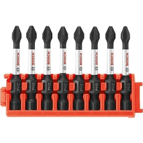 Bosch CCSPH2208 8-Piece Impact Tough Phillips P2 2" Power Bits with Clip for Custom Case System