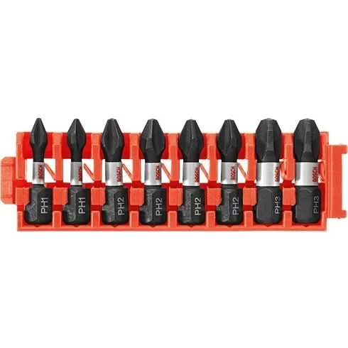 Bosch CCSPHV108 8-Piece Impact Tough Phillips 1" Insert Bits with Clip for Custom Case System