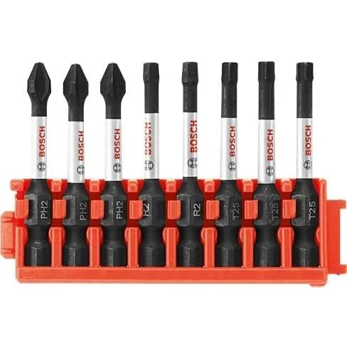 Bosch CCSV208 8-Piece Impact Tough Phillips, Square and Torx 2" Power Bits with Clip for Custom Case System