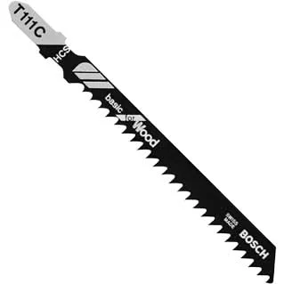 Bosch T111C 5-Piece 4 In. 8 TPI Basic for Wood T-Shank Jig Saw Blades