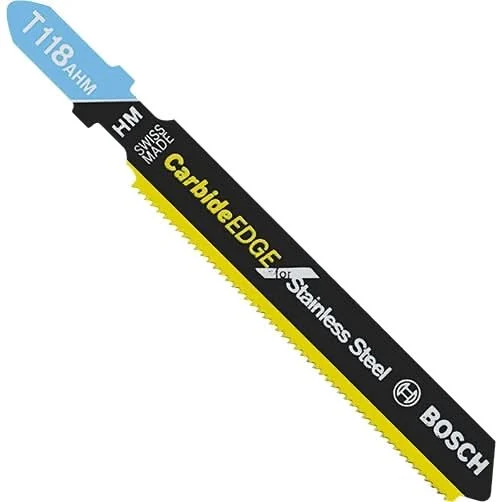 Bosch T118AHM1 3-1/4 In. 24 TPI Carbide Edge T-Shank Jig Saw Blade for Stainless Steel