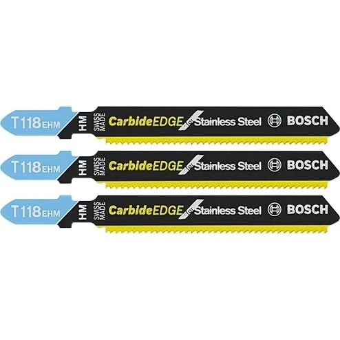 Bosch T118EHM3 3-Piece 3-1/4 In. 14 TPI Carbide Edge T-Shank Jig Saw Blades for Stainless Steel