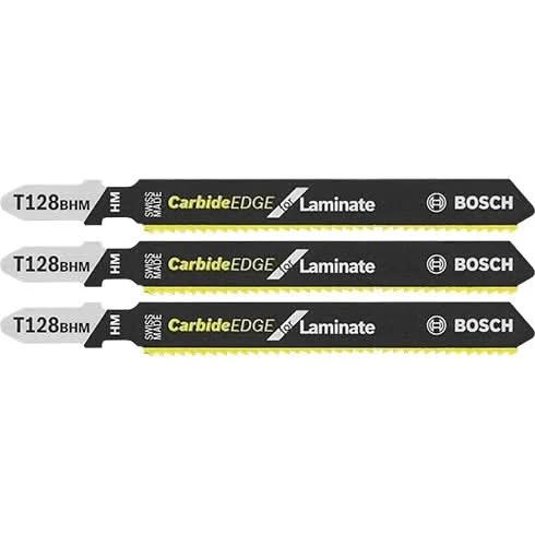 Bosch T128BHM3 3-Piece 3.62" 14 TPI Carbide-Strip T-Shank Jig Saw Blades for Laminates