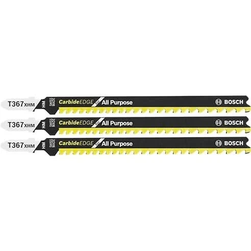 Bosch T367XHM3 3-Piece 5-3/16" 5-7 TPI Carbide Edge T-Shank Jig Saw Blades for All-Purpose