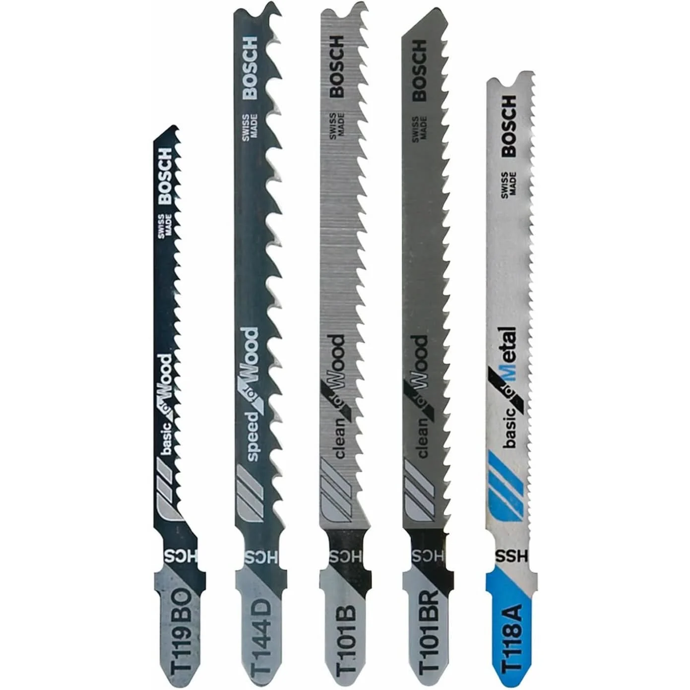 Bosch T501 5-Piece T-Shank Wood and Metal Cutting Jigsaw Blade Set