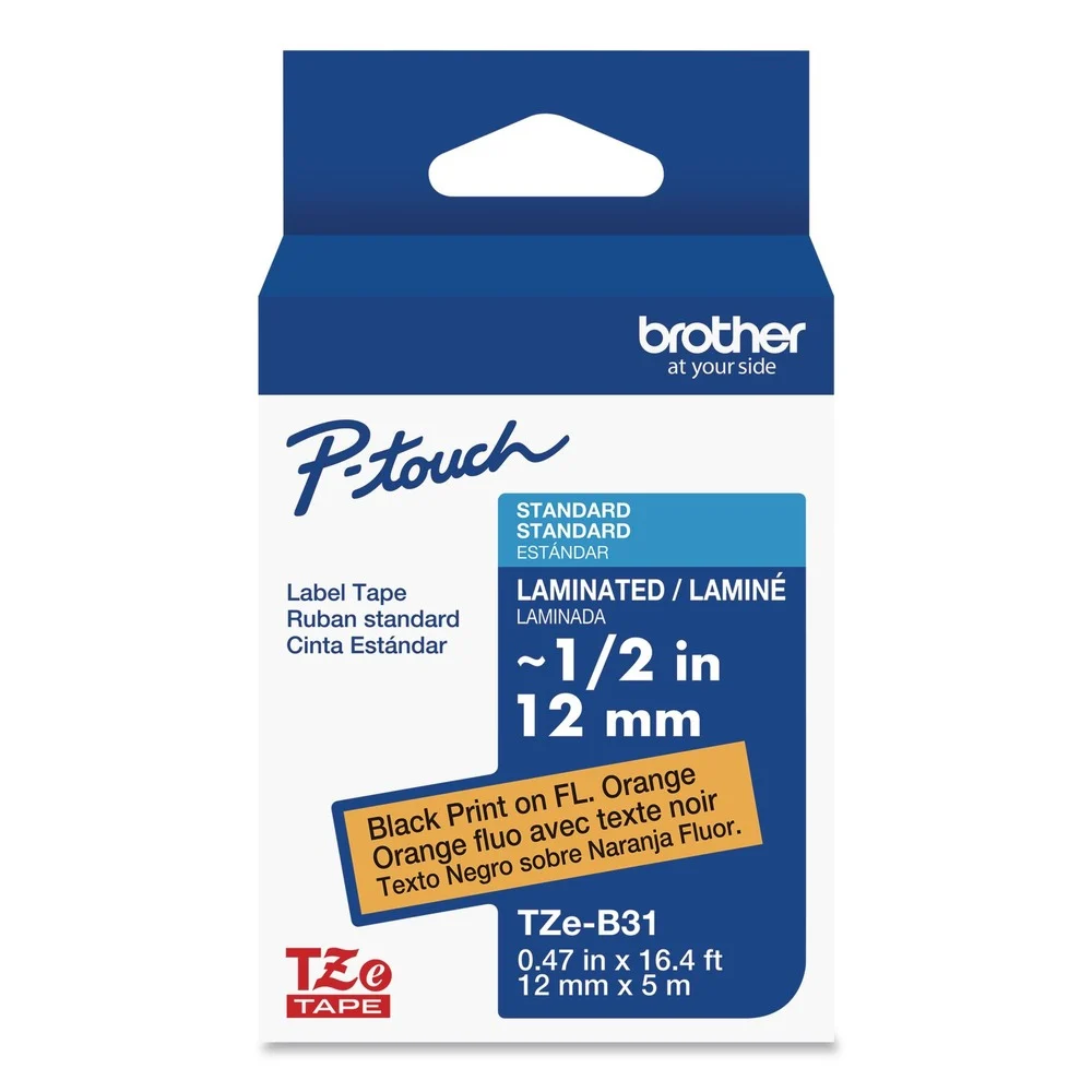 Brother P-Touch 0.47 in. x 26.2 ft. TZe Laminated Removable Label Tapes - Black on Orange