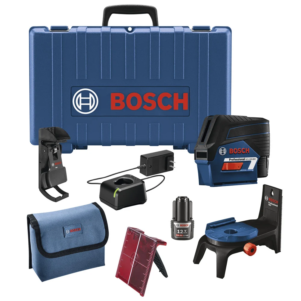 Factory Reconditioned Bosch 12V MAX Lithium-Ion 100 ft. Cordless Cross-Line Laser with Plumb Points Kit (2 Ah)