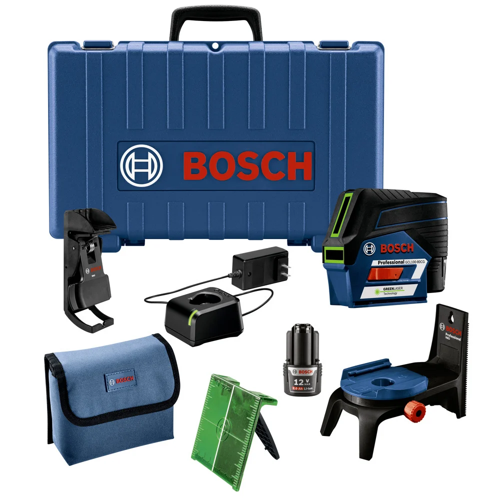 Factory Reconditioned Bosch 12V Green-Beam Cross-Line Laser with Plumb Points