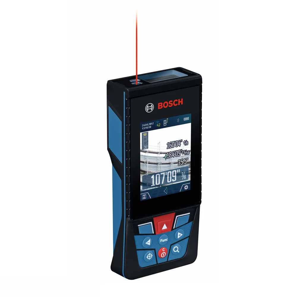Factory Reconditioned Bosch 400 ft Cordless Bluetooth Laser Measure with Camera Viewfinder and AA Batteries Kit