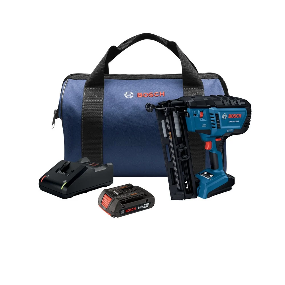 Factory Reconditioned Bosch 18V Brushless Lithium-Ion 16-Gauge Cordless Angled Finish Nailer Kit (2 Ah)