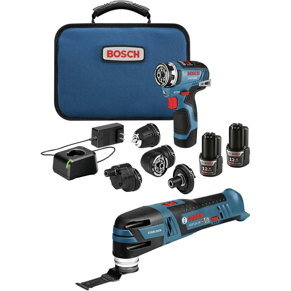 Factory Reconditioned Bosch 12V MAX Brushless Lithium-Ion Cordless Starlock Oscillating Multi-Tool and Chameleon Drill Driver with 5-in-1 Flexiclick System Combo Kit