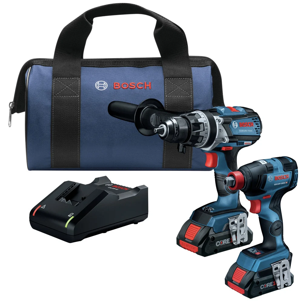 Factory Reconditioned Bosch 18V Brute Tough Connected-Ready EC Brushless Li-Ion 1/2 in. Cordless Hammer Drill Driver and 2-In-1 Impact Driver Combo Kit with 2 Batteries (4 Ah)