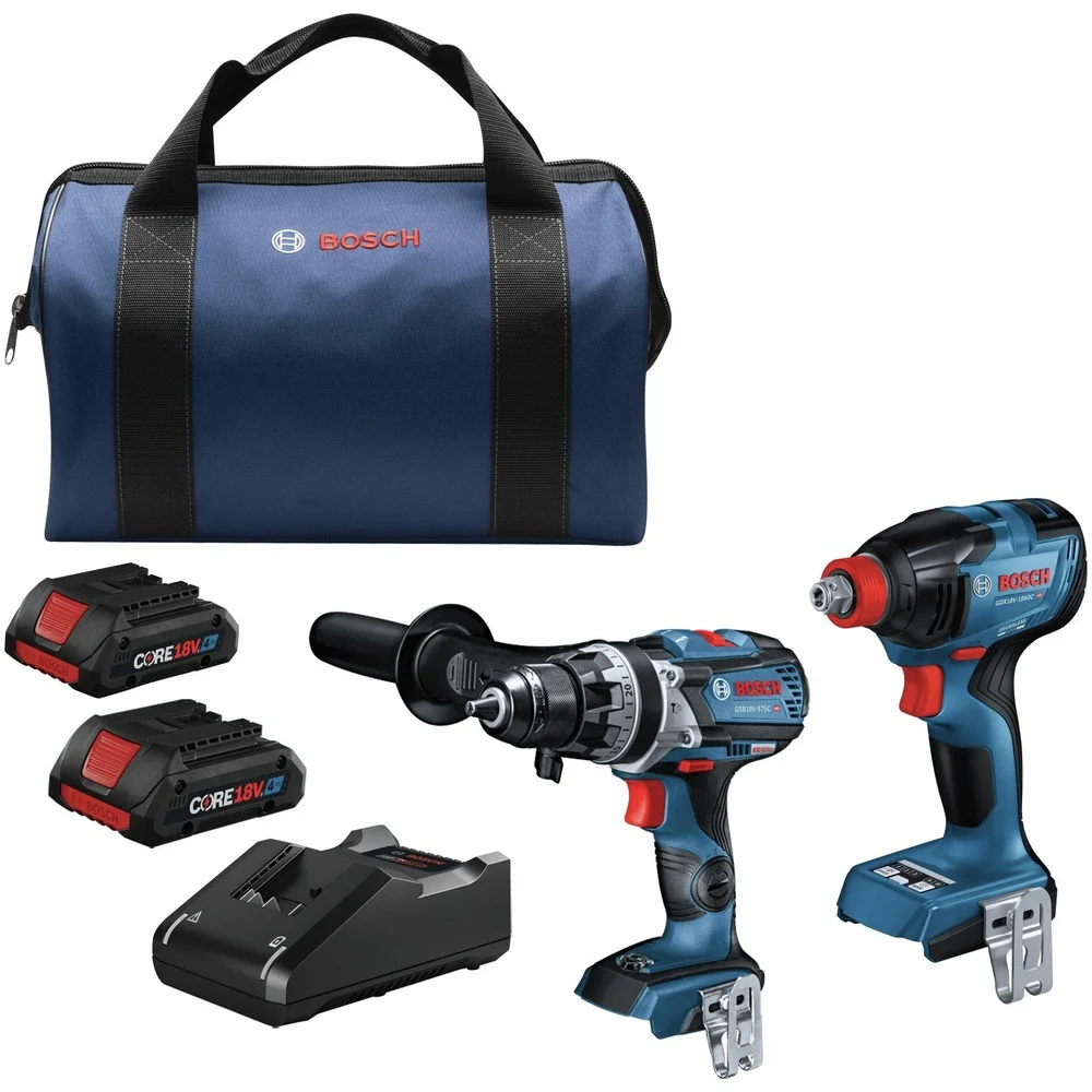 Factory Reconditioned Bosch 18V Brushless Lithium-Ion 1/4 in. and 1/2 in. Cordless Bit/Socket Impact Driver/Wrench and Hammer Drill Driver Combo Kit with 2 Batteries (4 Ah)