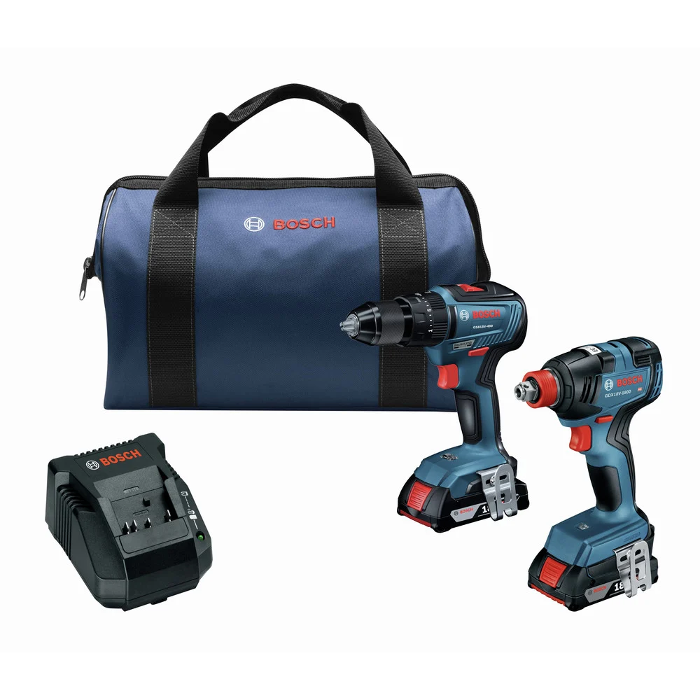 Factory Reconditioned Bosch 18V Brushless Lithium-Ion 1/2 in. Cordless Hammer Drill/Driver and 2-in-1 Bit/Socket Impact Driver/Wrench Combo Kit with 2 Batteries (2 Ah)