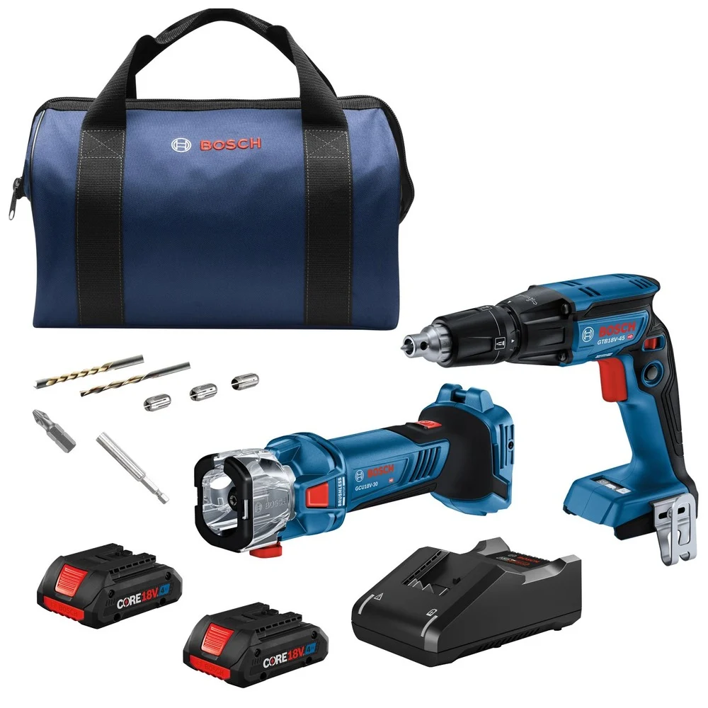 Factory Reconditioned Bosch 18V Brushless Cordless Screwgun and Cut-Out Tool Combo Kit with (2) CORE18V 4 Ah Advanced Power Batteries