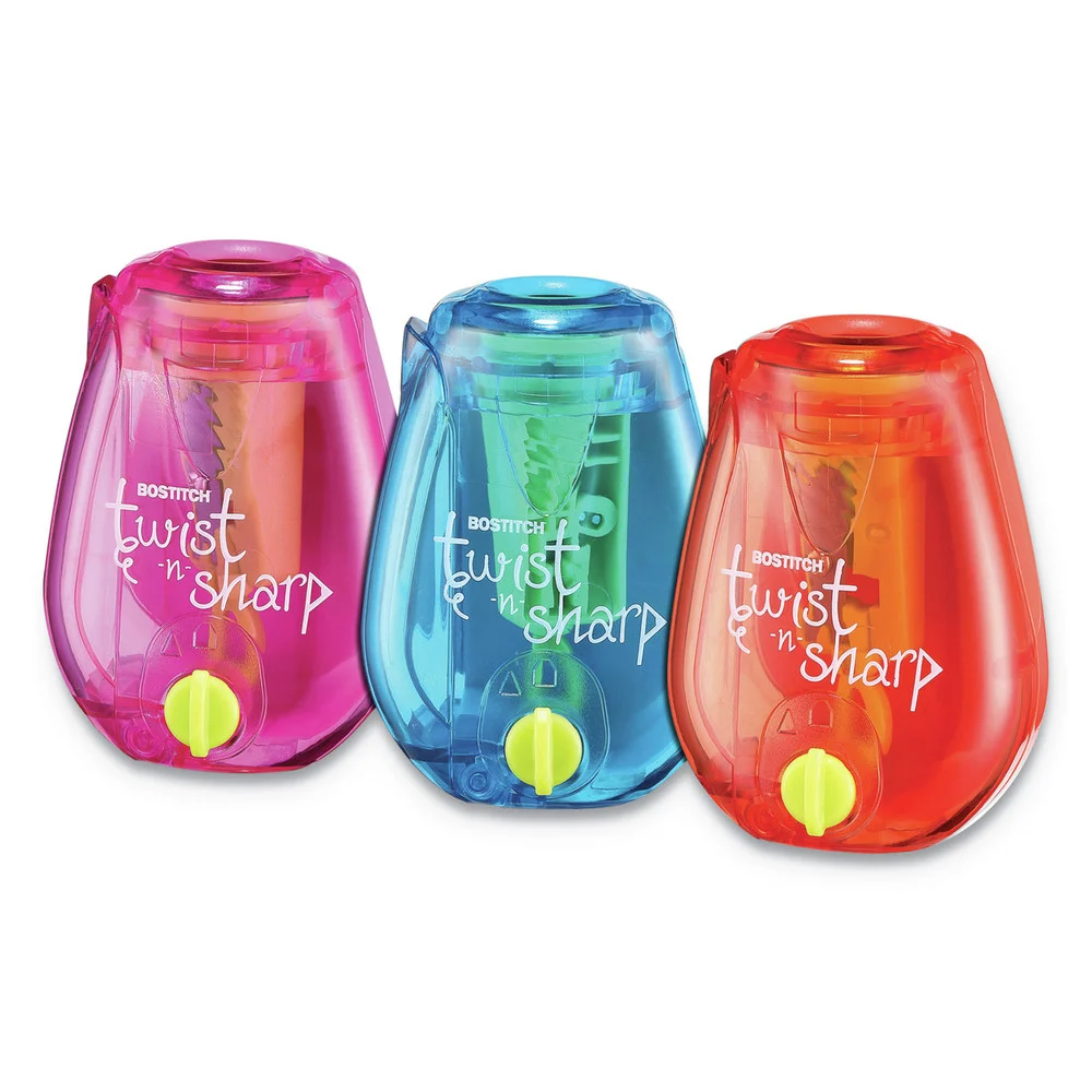 Bostitch 3.5 in. x 1.25 in. x 5.5 in. One-Hole Twist-n-Sharp Pencil Sharpener - Randomly Assorted Colors (6/Pack)