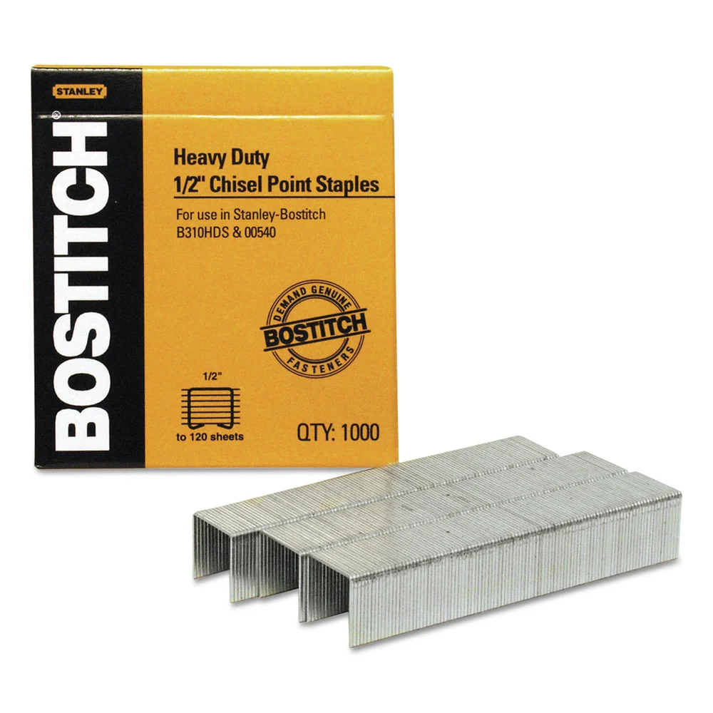 Bostitch 0.5 in. Leg x 0.5 in. Crown Heavy-Duty Steel Premium Staples (1-Box)