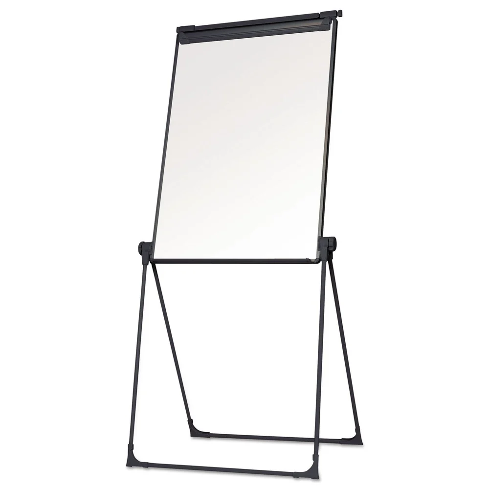MasterVision 28.5 in. x 37.5 in. Folds-to-a-Table Melamine Easel - White Surface/Black Steel Frame