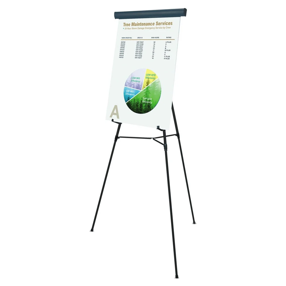 MasterVision Adjusts 38 in. to 69 in. High Metal Telescoping Tripod Display Easel - Black