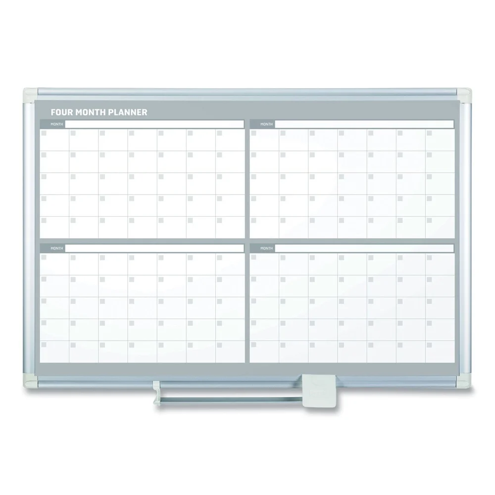 MasterVision Four Month 48 in. x 36 in. Magnetic Dry Erase Calendar Board - White Surface, Silver Aluminum Frame