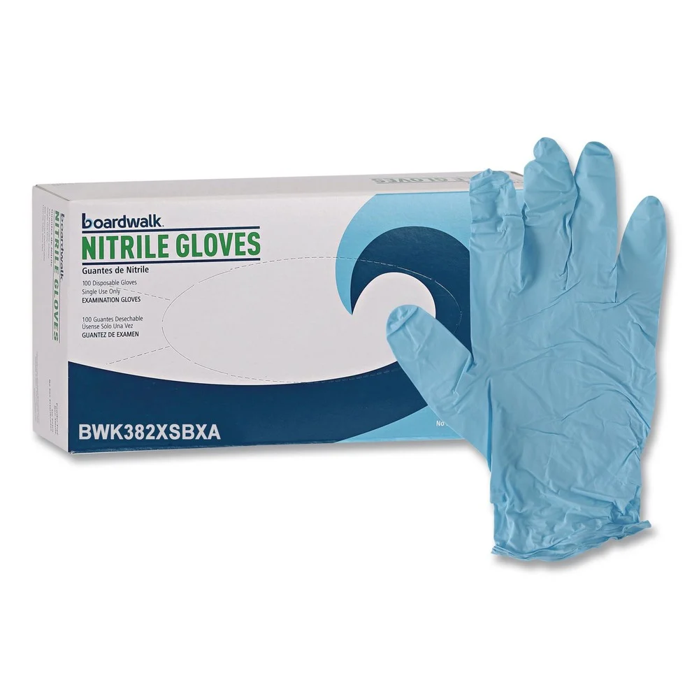 Boardwalk 9.5 in. Long 5 mil. Thick Powder-Free Disposable Examination Nitrile Gloves - X-Small Blue (100/Box)