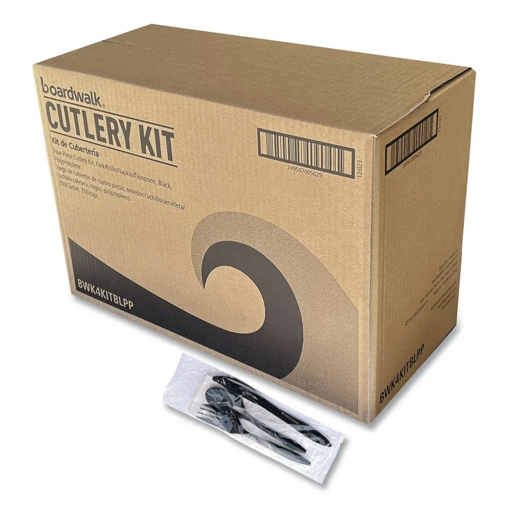 Boardwalk 4-Piece Mediumweight Cutlery Kit - Black (250/Carton)