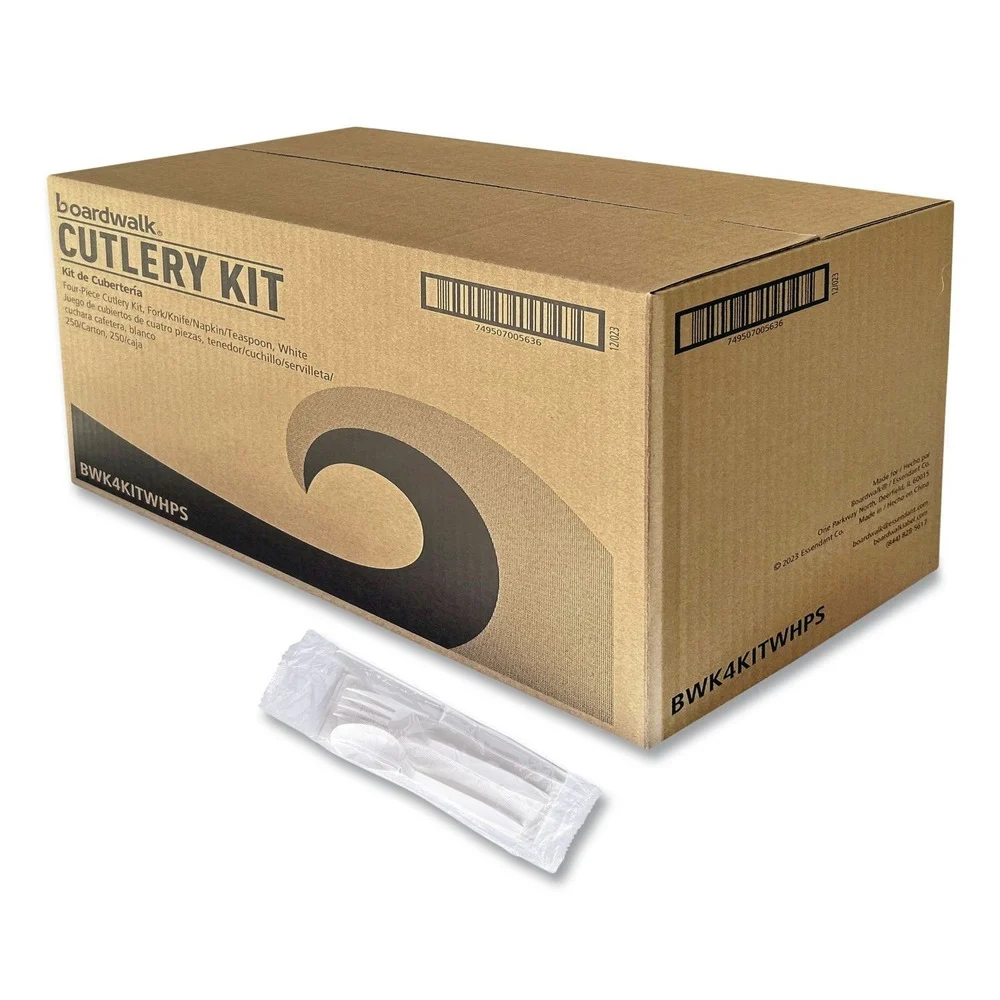 Boardwalk 4-Piece Mediumweight Polystyrene Cutlery Kit - White (250/Carton)