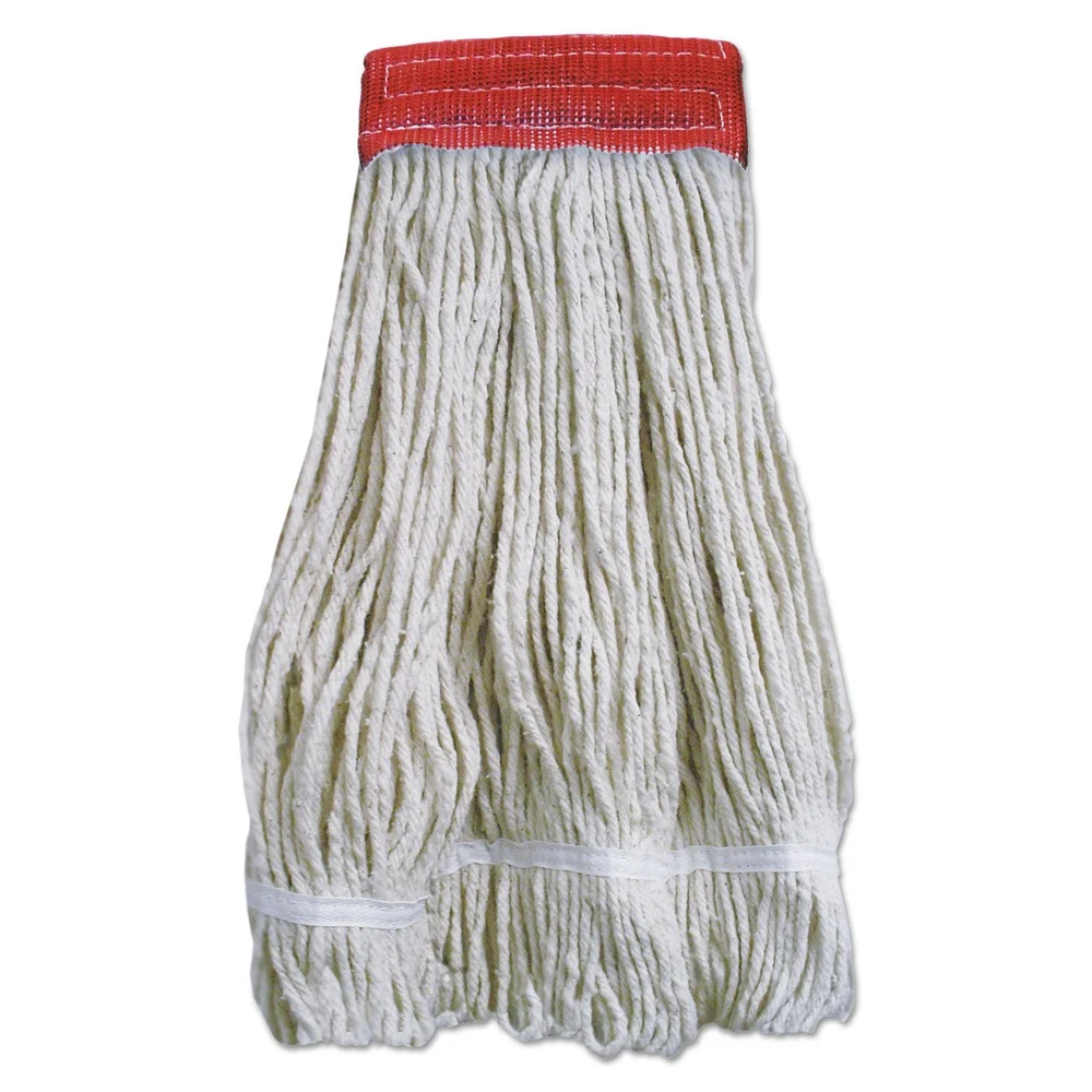 Boardwalk 20 oz. Wideband Looped-End Mop Heads - Natural with Red Band (12/Carton)