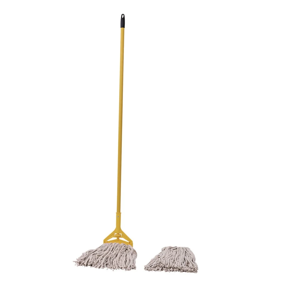 Boardwalk 60 in. Metal/Plastic Handle No. 24 Natural Cotton Head Cotton Cut End Mop Kit - Yellow Handle (1-Kit)