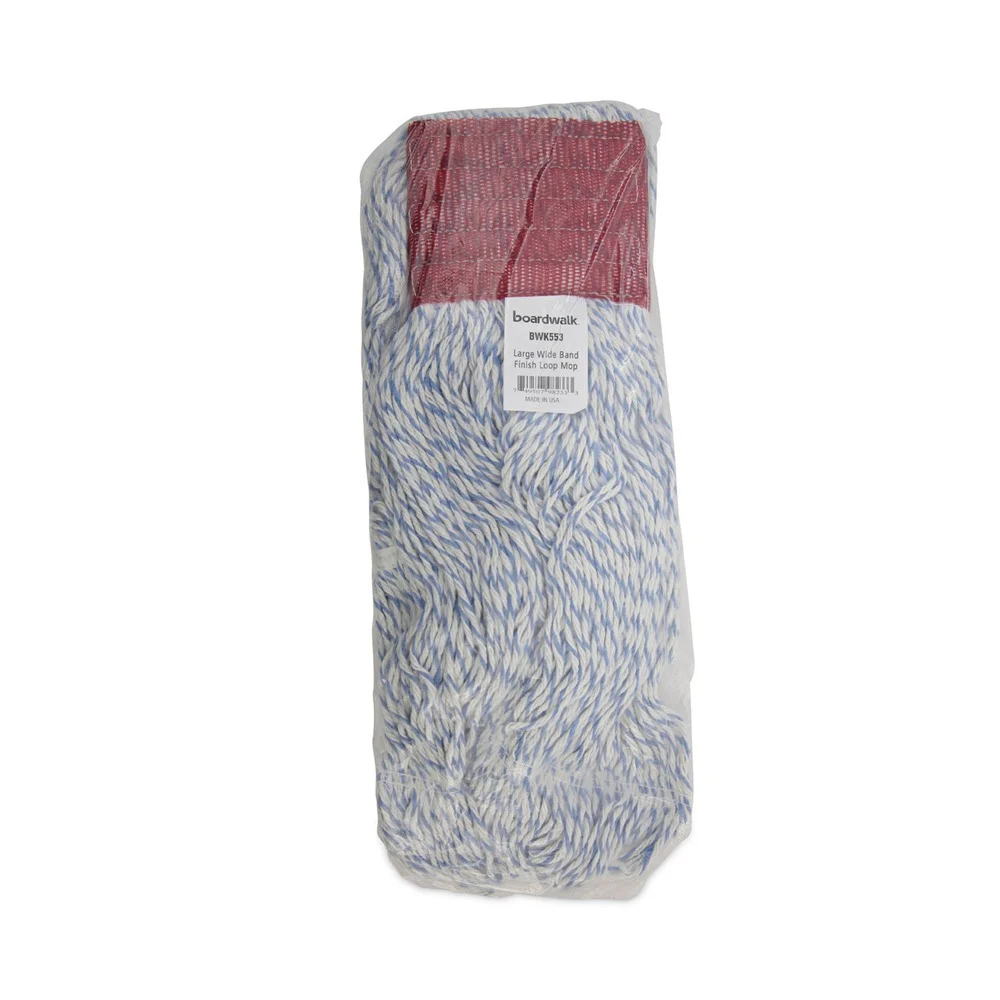 Boardwalk 12/Carton Wide Rayon/Polyester Floor Finish Mop Heads - Large, White/Blue