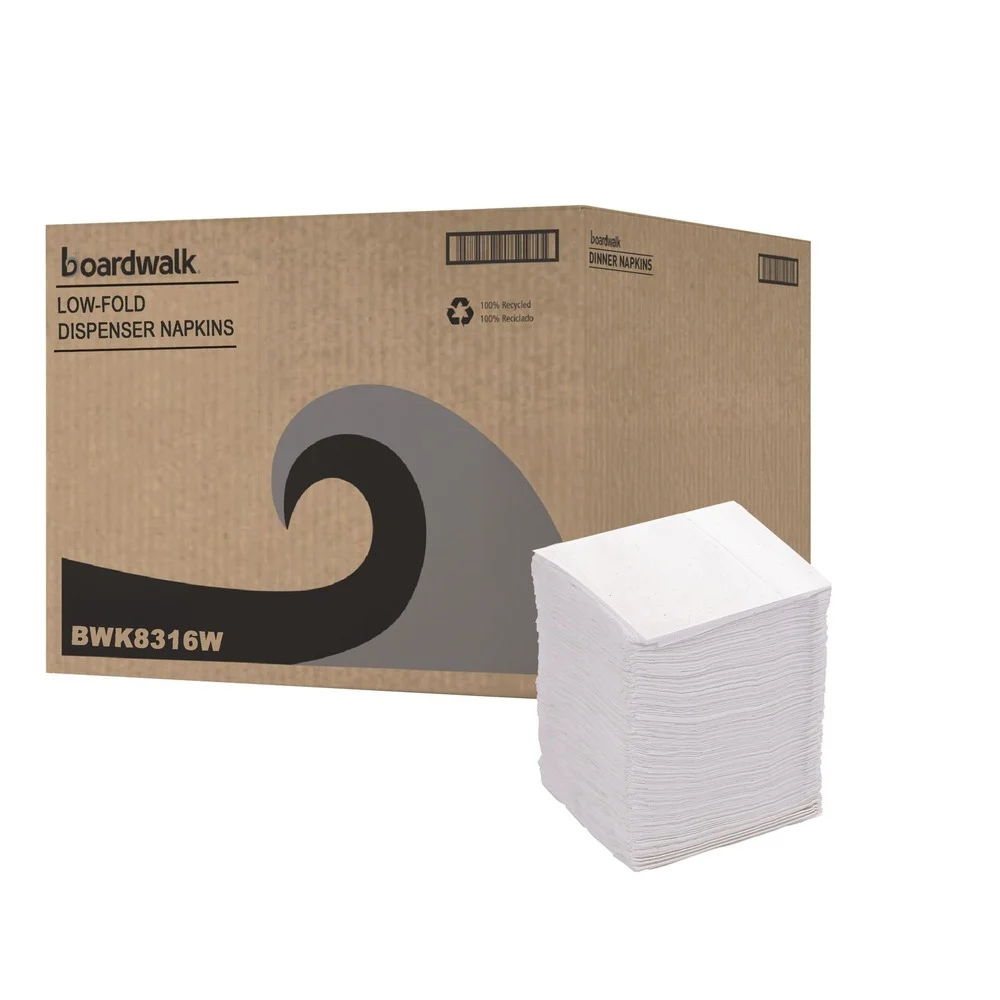Boardwalk BWK8316 7 in. x 12 in. 1-Ply Low-Fold Dispenser Napkins - White (8000/Carton)